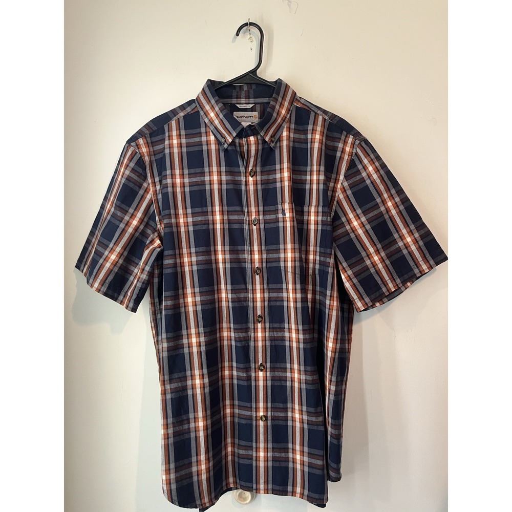 Carhartt Short Sleeve Plaid Button Down Casual Western Mens Large Relaxed Fit